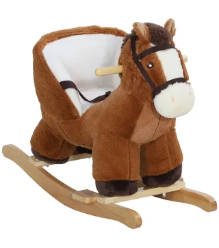 Caballo Balancín para Niños de 18-36 Mesas con Sonido Asas Cinturón de Seguridad Carga 25 kg 68x33x45 cm Marrón