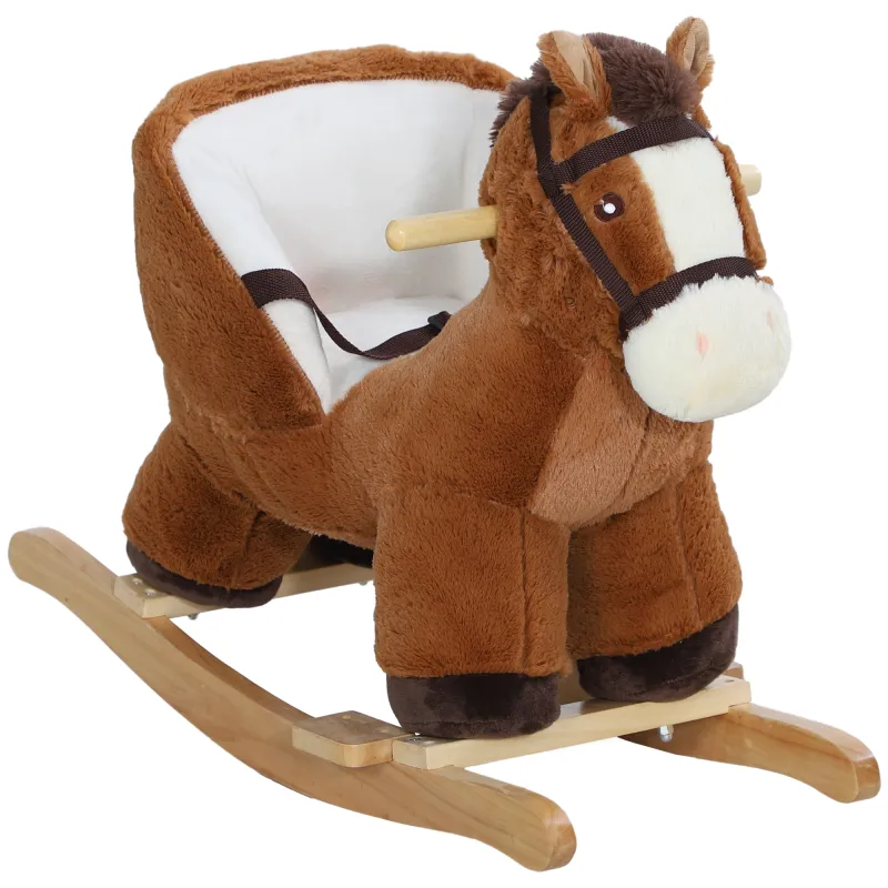 Caballo Balancín para Niños de 18-36 Mesas con Sonido Asas Cinturón de Seguridad Carga 25 kg 68x33x45 cm Marrón