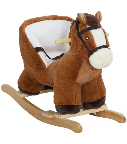 Caballo Balancín para Niños de 18-36 Mesas con Sonido Asas Cinturón de Seguridad Carga 25 kg 68x33x45 cm Marrón
