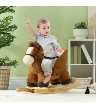 Caballo Balancín para Niños de 18-36 Mesas con Sonido Asas Cinturón de Seguridad Carga 25 kg 68x33x45 cm Marrón