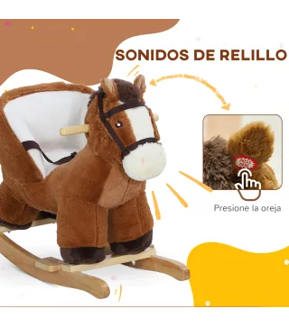 Caballo Balancín para Niños de 18-36 Mesas con Sonido Asas Cinturón de Seguridad Carga 25 kg 68x33x45 cm Marrón