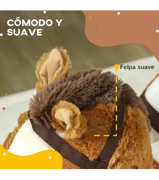Caballo Balancín para Niños de 18-36 Mesas con Sonido Asas Cinturón de Seguridad Carga 25 kg 68x33x45 cm Marrón