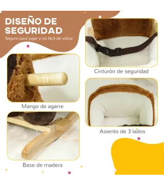Caballo Balancín para Niños de 18-36 Mesas con Sonido Asas Cinturón de Seguridad Carga 25 kg 68x33x45 cm Marrón