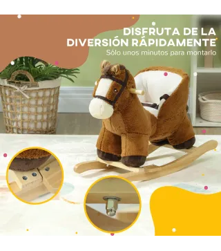 Caballo Balancín para Niños de 18-36 Mesas con Sonido Asas Cinturón de Seguridad Carga 25 kg 68x33x45 cm Marrón