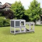 Conejera de Madera con Ruedas 147x45,5x88,5 cm Jaula para Conejos de 2 Niveles con Techo Abrible 2 Corrales de Metal 3 B