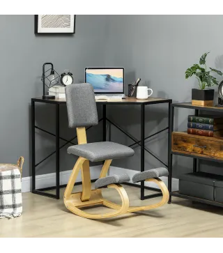 Silla Ergonómica de Rodillas con Respaldo Cojines Acolchados Marco de Madera para una Mejor Postura Oficina Gris