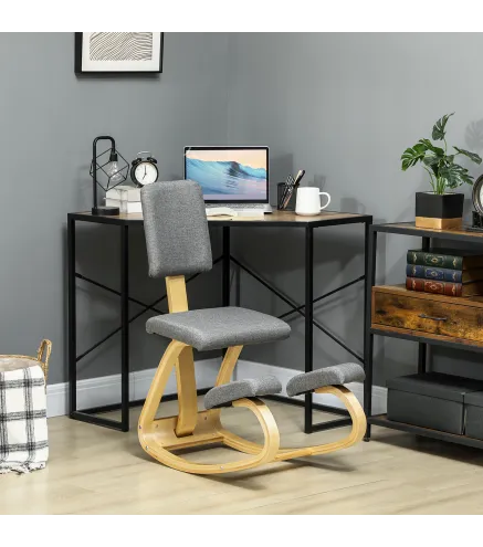Silla Ergonómica de Rodillas con Respaldo Cojines Acolchados Marco de Madera para una Mejor Postura Oficina Gris