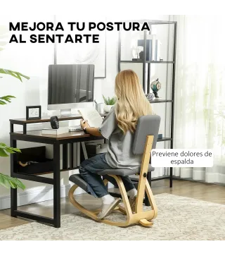 Silla Ergonómica de Rodillas con Respaldo Cojines Acolchados Marco de Madera para una Mejor Postura Oficina Gris
