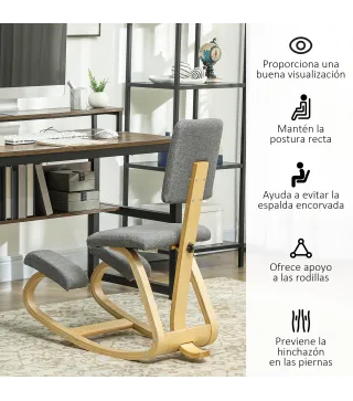 Silla Ergonómica de Rodillas con Respaldo Cojines Acolchados Marco de Madera para una Mejor Postura Oficina Gris