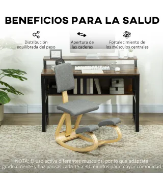 Silla Ergonómica de Rodillas con Respaldo Cojines Acolchados Marco de Madera para una Mejor Postura Oficina Gris