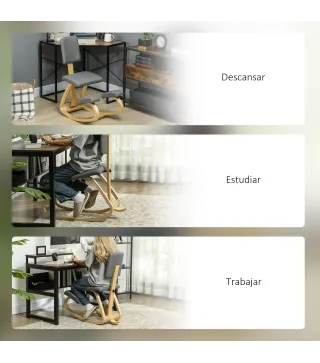 Silla Ergonómica de Rodillas con Respaldo Cojines Acolchados Marco de Madera para una Mejor Postura Oficina Gris