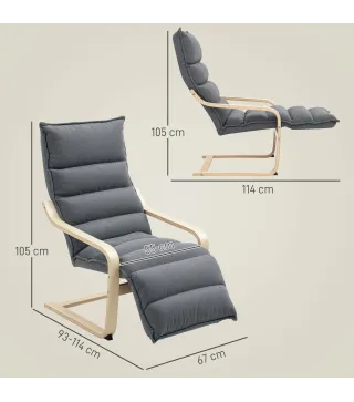 Butaca de Salón con Reposapiés Ajustable Tapizada en Terciopelo con Marco de Madera 67x93x105 cm Gris Oscuro