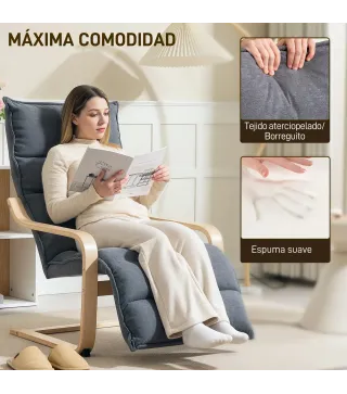 Butaca de Salón con Reposapiés Ajustable Tapizada en Terciopelo con Marco de Madera 67x93x105 cm Gris Oscuro