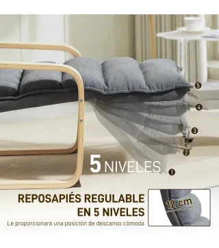 Butaca de Salón con Reposapiés Ajustable Tapizada en Terciopelo con Marco de Madera 67x93x105 cm Gris Oscuro