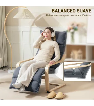 Butaca de Salón con Reposapiés Ajustable Tapizada en Terciopelo con Marco de Madera 67x93x105 cm Gris Oscuro