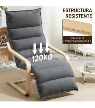 Butaca de Salón con Reposapiés Ajustable Tapizada en Terciopelo con Marco de Madera 67x93x105 cm Gris Oscuro