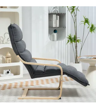 Butaca de Salón con Reposapiés Ajustable Tapizada en Terciopelo con Marco de Madera 67x93x105 cm Gris Oscuro