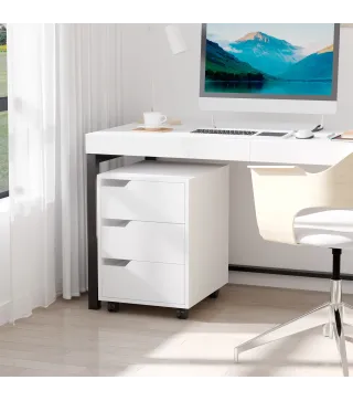 Cajonera de Oficina con Ruedas Mueble Archivador con 3 Cajones Cajonera para Escritorio Estudio 40x50x57,5 cm Blanco