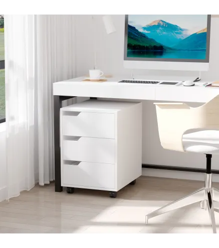 Cajonera de Oficina con Ruedas Mueble Archivador con 3 Cajones Cajonera para Escritorio Estudio 40x50x57,5 cm Blanco