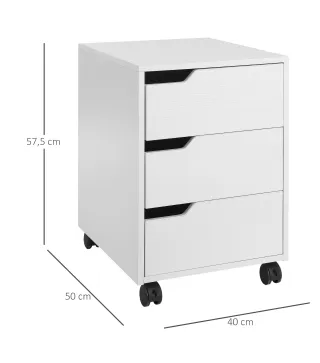 Cajonera de Oficina con Ruedas Mueble Archivador con 3 Cajones Cajonera para Escritorio Estudio 40x50x57,5 cm Blanco