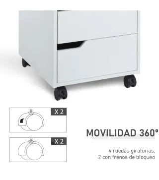 Cajonera de Oficina con Ruedas Mueble Archivador con 3 Cajones Cajonera para Escritorio Estudio 40x50x57,5 cm Blanco