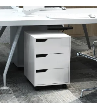 Cajonera de Oficina con Ruedas Mueble Archivador con 3 Cajones Cajonera para Escritorio Estudio 40x50x57,5 cm Blanco