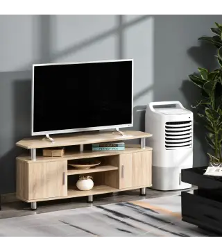 Mesa para TV para Televisores de hasta 55 Pulgadas con 2 Puertas y 2 Estantes para Dormitorio 120x39,5x52 cm Roble