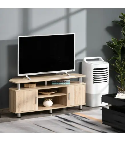 Mesa para TV para Televisores de hasta 55 Pulgadas con 2 Puertas y 2 Estantes para Dormitorio 120x39,5x52 cm Roble