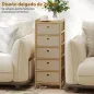 Cómoda con 5 Cajones de Tela Estructura de Bambú Cajonera para Espacios Pequeños Crema y Natural