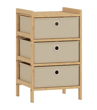 Cómoda con 3 Cajones de Tela Estructura de Bambú Cajonera para Espacios Pequeños Crema y Natural