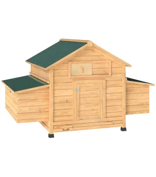 Gallinero de Madera para Exterior con 2 Nidos Bandeja Extraíble Perchas Techo Impermeable 150x100x96,5 cm Amarillo