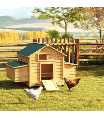 Gallinero de Madera para Exterior con 2 Nidos Bandeja Extraíble Perchas Techo Impermeable 150x100x96,5 cm Amarillo