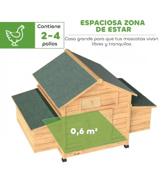 Gallinero de Madera para Exterior con 2 Nidos Bandeja Extraíble Perchas Techo Impermeable 150x100x96,5 cm Amarillo