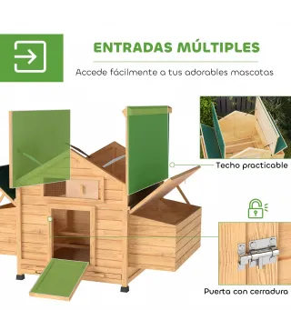 Gallinero de Madera para Exterior con 2 Nidos Bandeja Extraíble Perchas Techo Impermeable 150x100x96,5 cm Amarillo