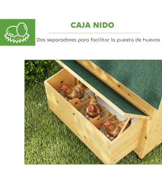 Gallinero de Madera para Exterior con 2 Nidos Bandeja Extraíble Perchas Techo Impermeable 150x100x96,5 cm Amarillo