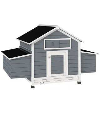 Gallinero de Madera para Exterior con 2 Nidos Bandeja Extraíble Perchas Techo Impermeable 150x100x96,5 cm Gris