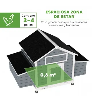 Gallinero de Madera para Exterior con 2 Nidos Bandeja Extraíble Perchas Techo Impermeable 150x100x96,5 cm Gris