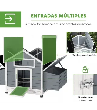 Gallinero de Madera para Exterior con 2 Nidos Bandeja Extraíble Perchas Techo Impermeable 150x100x96,5 cm Gris