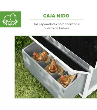 Gallinero de Madera para Exterior con 2 Nidos Bandeja Extraíble Perchas Techo Impermeable 150x100x96,5 cm Gris
