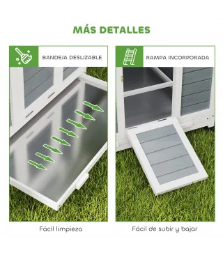 Gallinero de Madera para Exterior con 2 Nidos Bandeja Extraíble Perchas Techo Impermeable 150x100x96,5 cm Gris