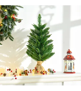 Árbol de Navidad Artificial Pequeño de 60 cm Altura con 70 Ramas Base de Tela Mini Árbol Navideño Realista para Interior