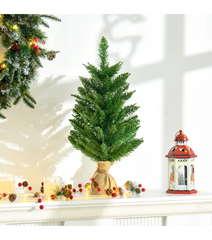 Árbol de Navidad Artificial Pequeño de 60 cm Altura con 70 Ramas Base de Tela Mini Árbol Navideño Realista para Interior Verde