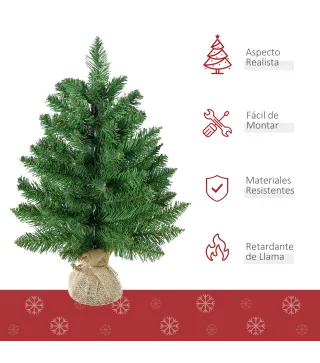 Árbol de Navidad Artificial Pequeño de 60 cm Altura con 70 Ramas Base de Tela Mini Árbol Navideño Realista para Interior