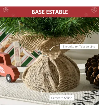 Árbol de Navidad Artificial Pequeño de 60 cm Altura con 70 Ramas Base de Tela Mini Árbol Navideño Realista para Interior