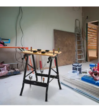 Banco de Trabajo Plegable Mesa de Trabajo Portátil con 4 Abrazaderas Agujeros para Sierra Uso Doméstico Carpintería Hierro MDF S