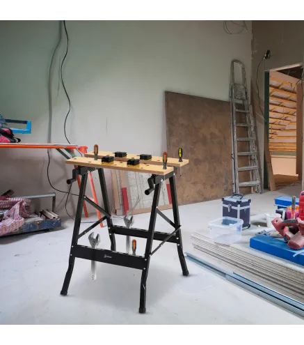 Banco de Trabajo Plegable Mesa de Trabajo Portátil con 4 Abrazaderas Agujeros para Sierra Uso Doméstico Carpintería Hierro MDF S
