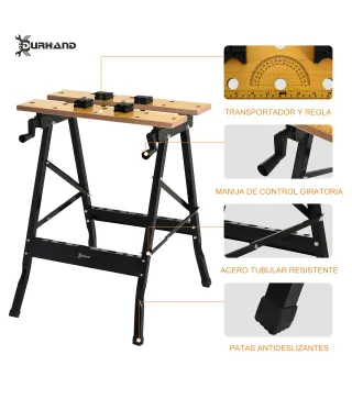 Banco de Trabajo Plegable Mesa de Trabajo Portátil con 4 Abrazaderas Agujeros para Sierra Uso Doméstico Carpintería Hierro MDF S