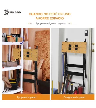 Banco de Trabajo Plegable Mesa de Trabajo Portátil con 4 Abrazaderas Agujeros para Sierra Uso Doméstico Carpintería Hierro MDF S