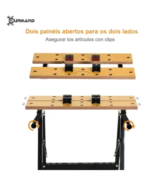 Banco de Trabajo Plegable Mesa de Trabajo Portátil con 4 Abrazaderas Agujeros para Sierra Uso Doméstico Carpintería Hierro MDF S