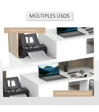 Mesa de Ordenador PC 137x55x92 cm Escritorio con Estantería de 3 Estantes 2 Cajones y Soporte para Impresora para Oficin